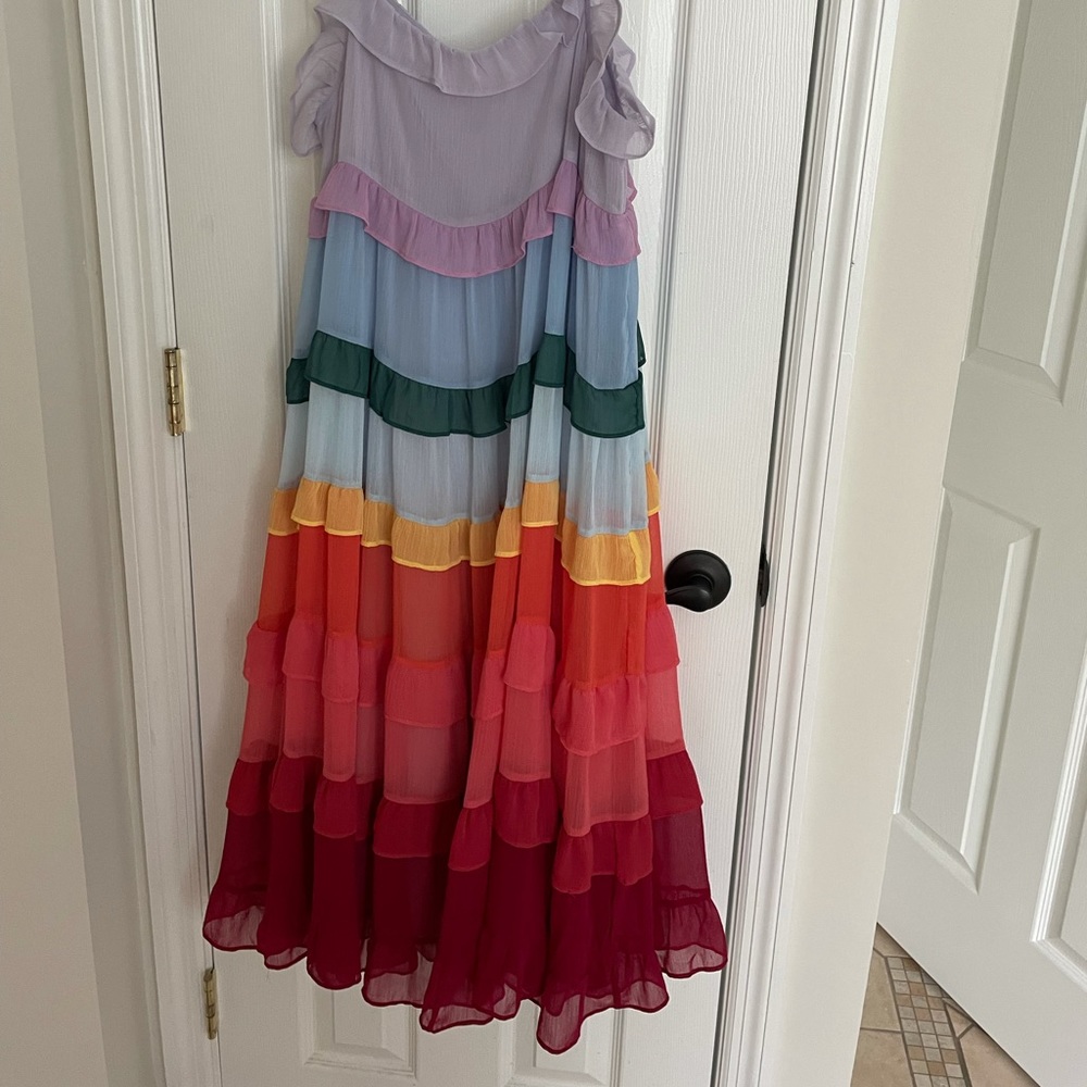 Rainbow tiered ruffle midi dress